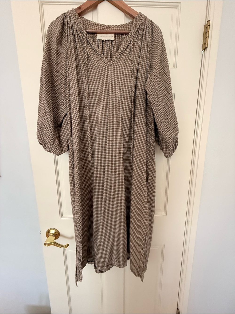 Daughters of India Taupe Gingham Midi Dress
